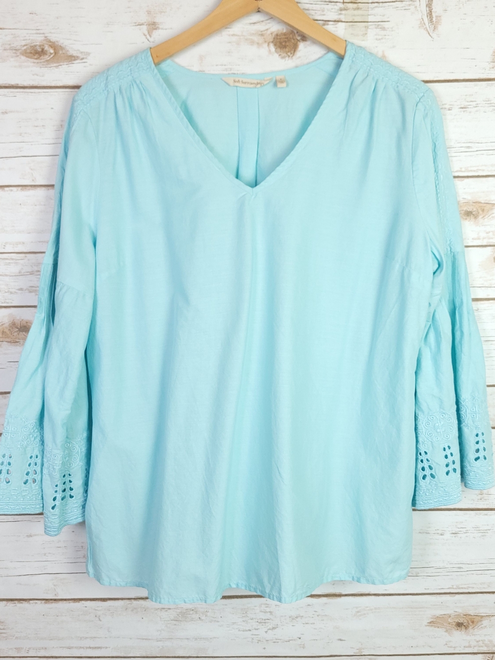 Soft Surroundings Top Large Blue Heloise Eyelet Bell Sleeve Tunic Boho